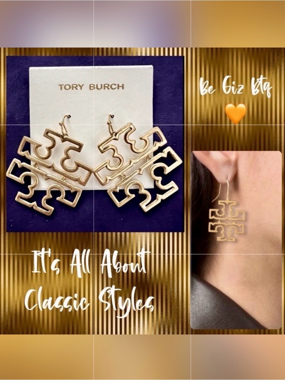 Tory Burch Authentic Logo Matte Silver Drop Earrings